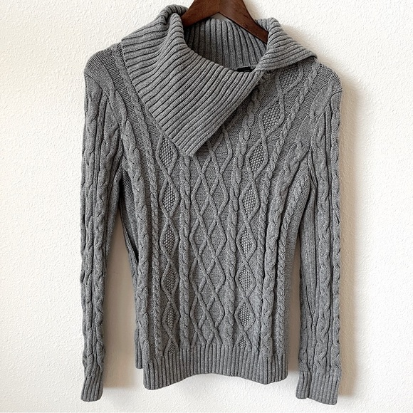 Free People Gray Cable Knit Braided Cowl Neck Sweater - Picture 2 of 5